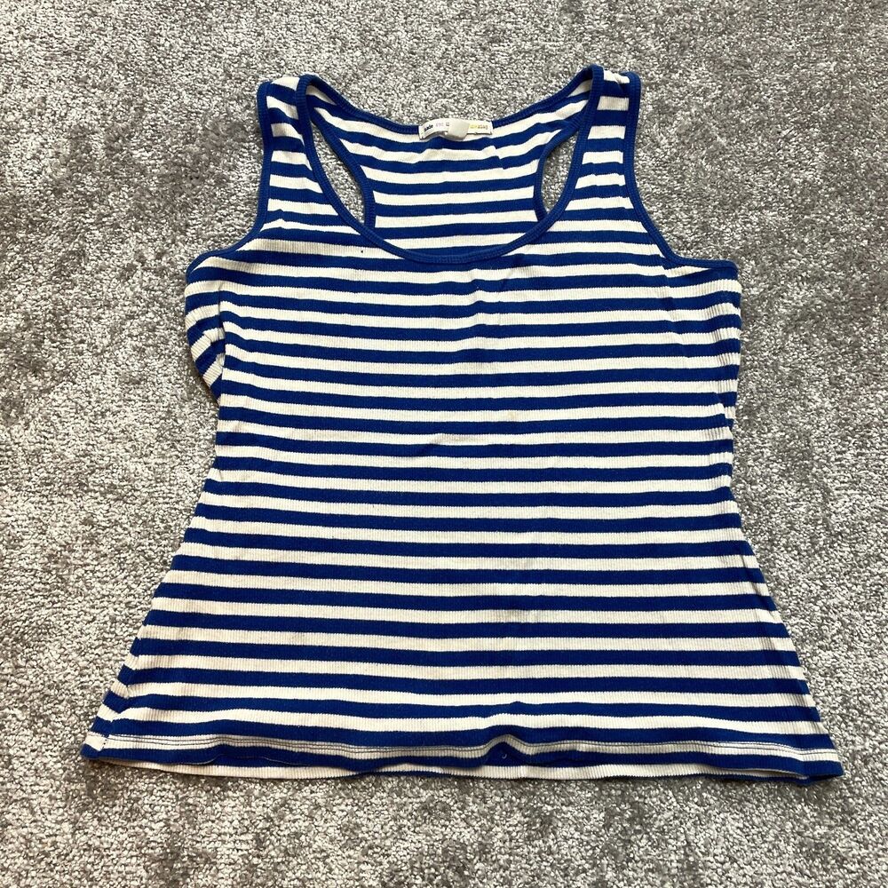 Made for Me 2 Look Amazing Tank top Shirt Juniors Large Blue White Striped Rib